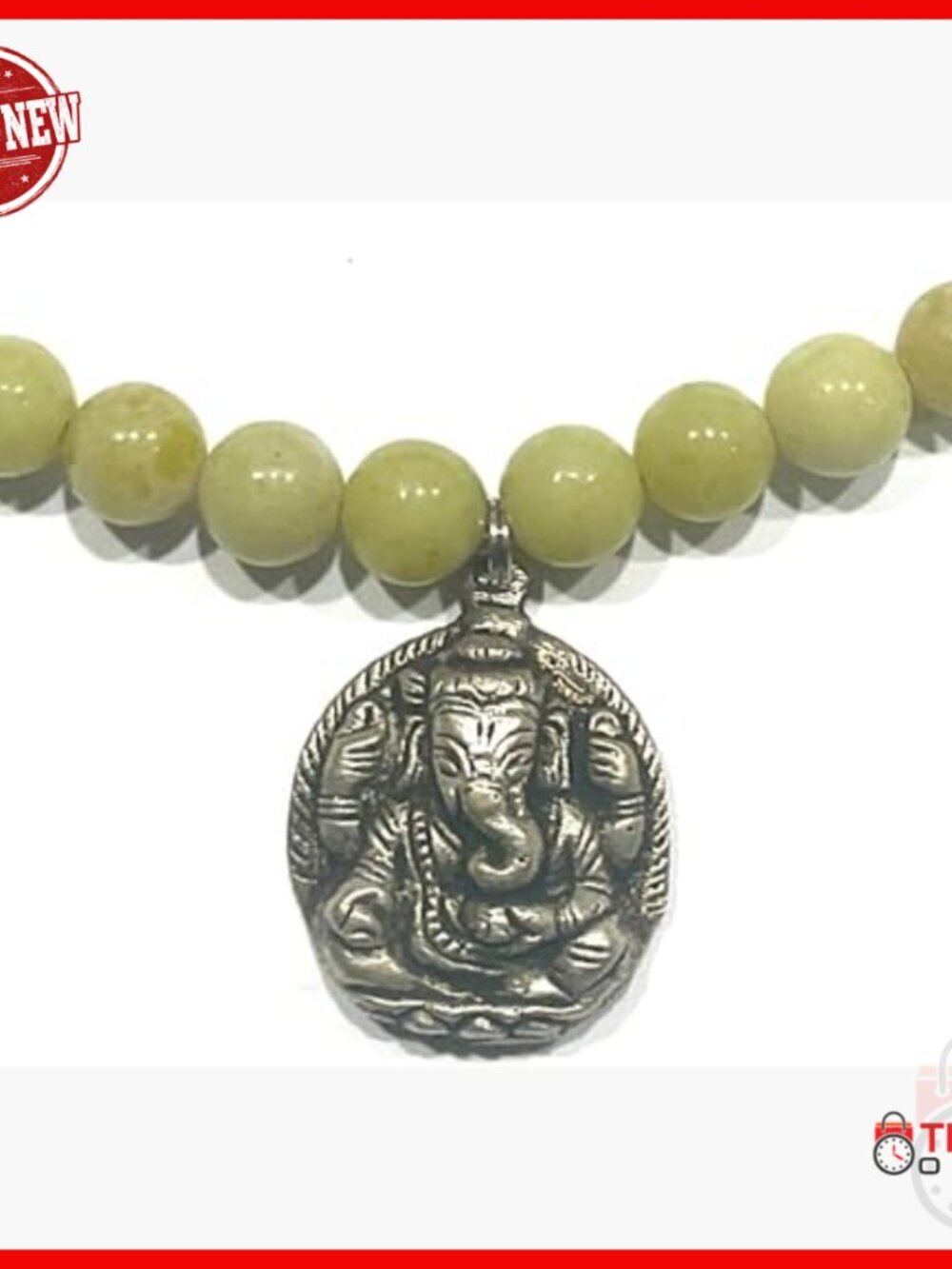 Tibetan Ganesha Pendant Necklace with Natural Jade Stones